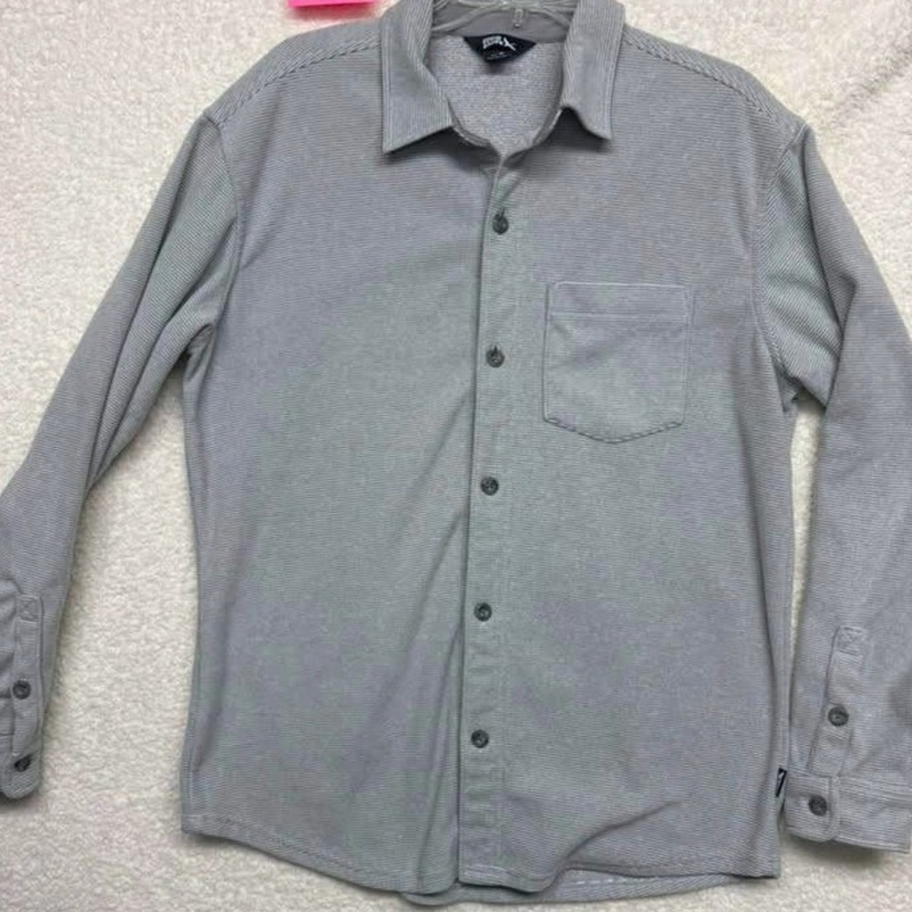 Eddie Bauer Mens Grey Micro Stripe Knit Long Sleeve Button Down Shirt Medium